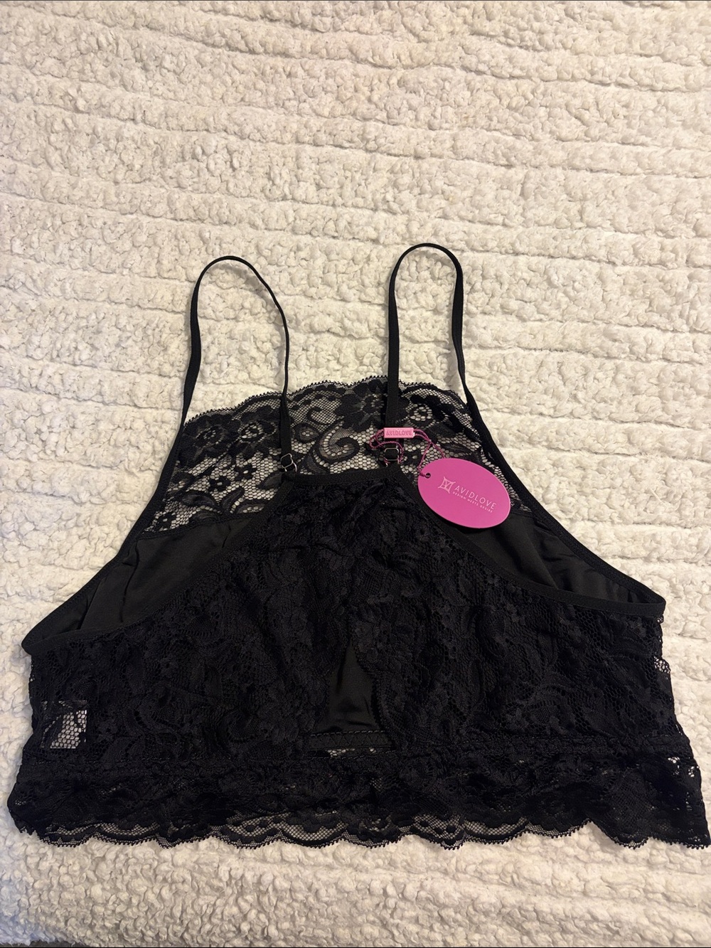 Women's Black Lace Cropped Bralette Tank - Delicate Floral Overlay - Picture 5 of 8
